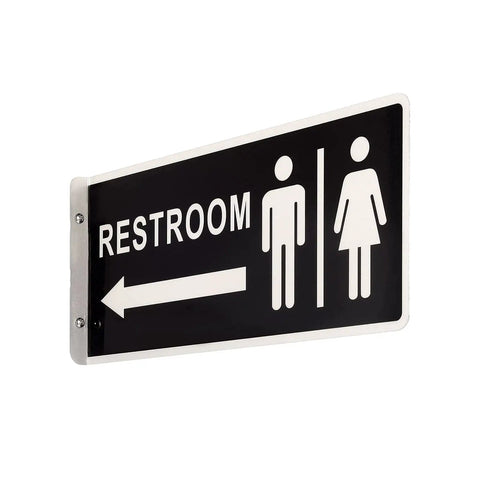 Double Sided Aluminum Restroom Sign For Home And Office Doors With Clear Readable Letters On Both Sides Large 12.1 By 5.5 Inches Metal Bathroom Door Sign For Office Home Or Business Environments.