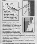 Instructions for Two Way Adjustable Door Hinge Tool For Four Point Five Inch By Four Point Five Inch Commercial Hinges Quick Fifteen Second Door Alignment Made In USA Updated Device For Worn Or Squeaky Hinges Easy To Use displayed on packaging.