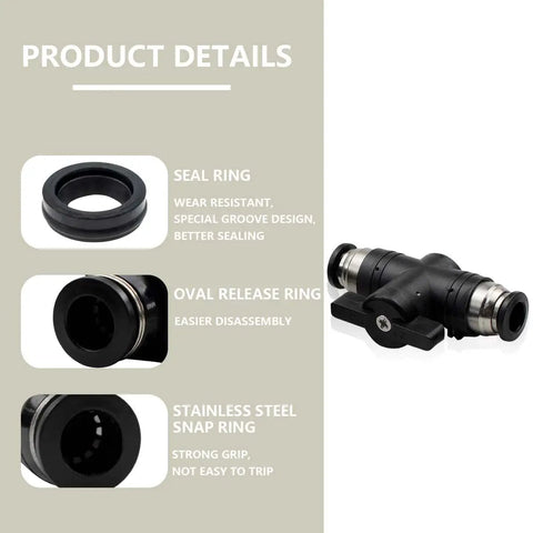 Set Of 3 6mm Pneumatic Ball Valves Push To Connect Fittings For Easy Install Straight Air Flow Control And Quick Connect Air Hose Fittings Great For Industrial Auto Equipment And Pneumatic Tooling product details showing seal ring, release ring, and snap ring