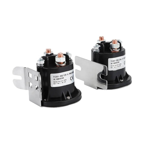 Pro Grade 12V 24V 48V 200A DC Contactor Relay For Electric Stacker Forklift Tail Plate And Oil Pump Start Switch, two relays with mounting brackets.