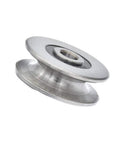 Beefy Heavy Duty Iron And Bearing Steel Deep U Groove Pulley Wheel For Wire Rope Lifting Guide 50mm Outer Diameter 8mm Inner Dia 10mm Groove Width 7.5mm Groove Depth Supports 400kg, silver