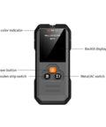Wall Scanner And Stud Finder With Bright LCD Display For Quick Hit The Spot Accuracy Auto Calibration Straight Shooter Design No Guesswork Setup showing buttons and display.
