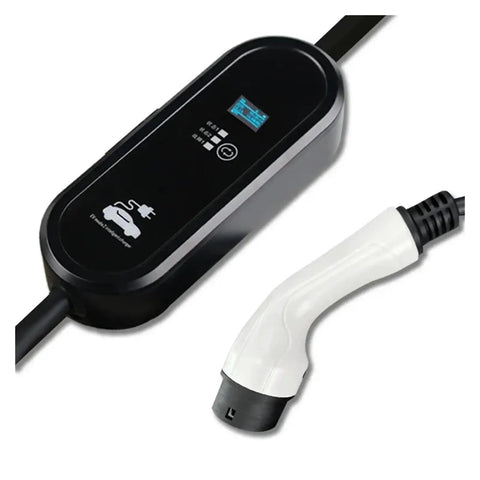 Heavy Duty Portable Ev Charger Type Two 16A Iec 62196 2 Evse Travel Cable with black control unit and white connector.