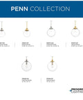 Collection of Clear Glass Farmhouse Pendant Lights in various finishes and dimensions by Progress Lighting Penn Collection.