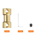 Brass Shaft Coupling 4mm to 5mm 2 Pack With Screws and Hex Wrench Flexible Motor Shaft Connector components displayed.
