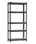 Heavy Duty 5 Tier Garage Storage Shelving Unit With Adjustable Shelves Built Tough For Workshop Basement Kitchen Pantry And Warehouse Holds Up To 386 Lb Per Shelf Total 1930 Lb Capacity black steel 5-tier shelf with MDF boards