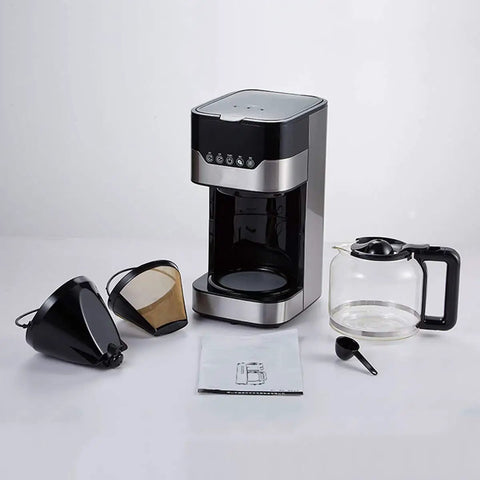 Smart Drip Coffee Maker With 24 Hour Timer, LCD Display, 1.5L Glass Thermal Carafe, Dishwasher Safe Permanent Filter, Easy Clean Coffee Brewer For Fresh Brew On Your Schedule showing all components