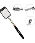 Telescopic LED Inspection Mirror With 360 Degree Rotation For Cars And Machinery, Flexible Metal Handle, 3 Bright LEDs
