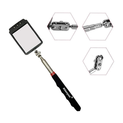 Telescopic LED Inspection Mirror With 360 Degree Rotation For Cars And Machinery, Flexible Metal Handle, 3 Bright LEDs