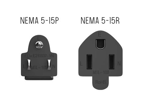 Two Foot Extension Power Cord NEMA 5 15P To NEMA 5 15R Three Prong 16 AWG Heavy Duty Black AC Cable plug ends