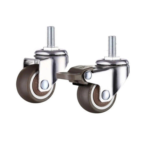 Close-up of 4 Pack Stem Threaded Caster Wheels for Office Chairs and Heavy Duty Furniture, metal frame and smooth rolling wheels.