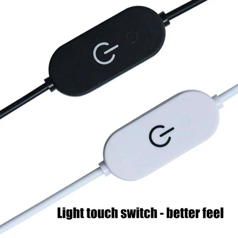 Slick Touch Dimmer Power Extension Cable With Heavy Duty Flexible PVC Cord and On Off Switch in black and white.