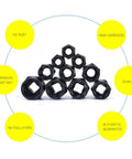 10 Piece Nut Remover Set For Impact Drivers, 9-19mm Nut Extractor Sockets displayed in a triangular format with benefits listed.