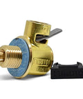 Oil Drain Valve With 12Mm-1.25 Threads And Lever Clip, One Touch Quick Drain, brass construction, side view, LC-10 clip included