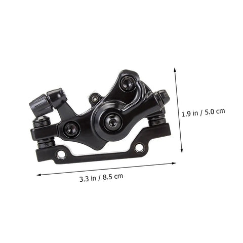 Top Shelf Aluminum Alloy Disc Brake Kit Two Sets Front Rear Mechanical Calipers, black caliper measuring 3.3x1.9 in, designed for bikes.