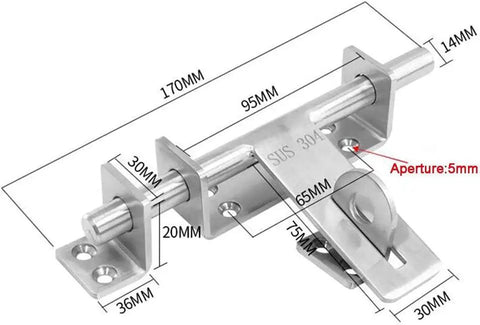 Heavy Duty Stainless Steel Sliding Bolt Door Latch With Zero Drama Install And Rock Solid Body Featuring Smooth Automatic Return Action Left Or Right Mount For Barn Doors Cabinets Silver 170Mm Size dimensions with measurements shown