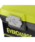Close-up of USB port on 18V ONE Plus EverCharge LED Area Light With 1.3 Ah Battery And Wall Mount Charger, Cordless Work Light for Job Sites