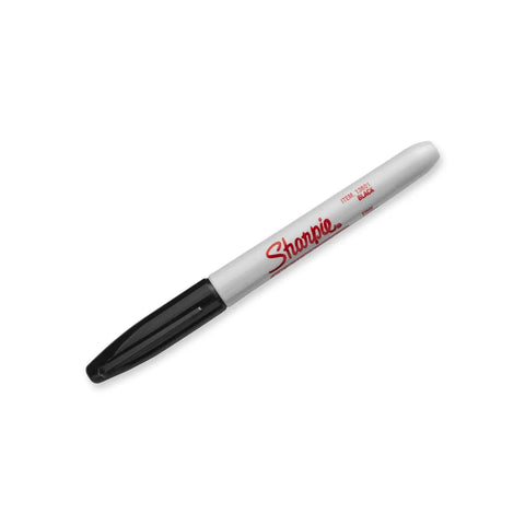 Real Deal Heavy Duty Permanent Markers Fine Point Black Quick Dry Ink That Handles Extreme Heat Up To 500F On Metal Glass And Lab Surfaces Rock Solid Twelve Pack on white background.