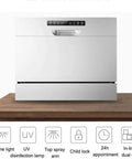 Killer 220V Countertop Dishwasher Dries And Cleans Four Place Settings Fast With Energy Saving Cycle, sleek design with control panel.