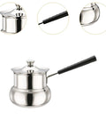 Turkish Coffee Pot Stainless Steel On The Go Travel Brew Kit 1080ml with black handle and lid, saucepan view.