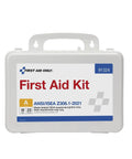 Front view of a white plastic First Aid Kit case with handle, 25-person kit by First Aid Only, 91324
