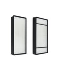 Two vertical Beefed-Up HEPA Replacement Filter With Carbon Pre Filter For Honeywell Air Purifiers, black frame, white pleats