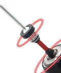 Close-up of Magnetic Drywall Screw Setter Bits Set With Adjustable Depth showing a screw and removable aluminum collar.