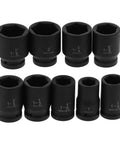Fresh Nine Piece Deep Impact Wrench Socket Kit For Tough Auto Jobs With High Torque Rating And Etched Size Markings For Quick Easy Grip On Cars And Trucks Today, black iron impact sockets with etched sizes