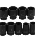 Top Tier 9PC Deep Impact Socket Set With 6 Point Grip For Heavy Duty Auto Repair Jobs That Won`t Slip Or Rust And Get The Job Done Right Away Today. 9-piece black impact sockets, 6-point grip, etched sizes
