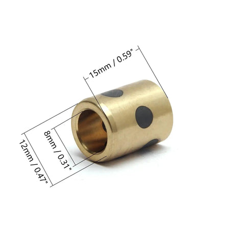 One Piece Heavy Duty Sleeve Bearing With 8Mm Bore 12Mm Outer Diameter For Ironclad Carbon Steel Copper Oilless Bushings, showing dimensions.