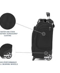 Side view of Softside Underseat Carry On Bag With Wheels Lightweight 15-Inch Luggage For Travel Compact Upright Two-Wheel Roll