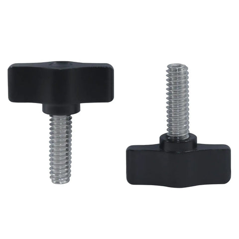Four Pack Of 1/4 To 20 By 3/4 Inch Stainless Steel Thumb Screws Built Tough With A Knurled Grip and Rust Resistant Coating Offering No Sweat Upgrades For Woodworking Shops Or Machinery Assembly On Demand - black and silver thumb screws with knurled grips