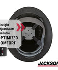 Top view of Blockhead Fiberglass Hard Hat interior showing adjustable straps for optimized comfort, featuring label text.