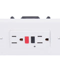 Pro Grade GFCI Smart Ground Fault Protection Socket For Indoor Outdoor Use Rock Solid Overvoltage Protection Auto Blocks Shock Hazard Fast Super Easy Install Plus Hardware For Reliable AC120V Power Safety view of white 15A GFCI socket with safety shutter