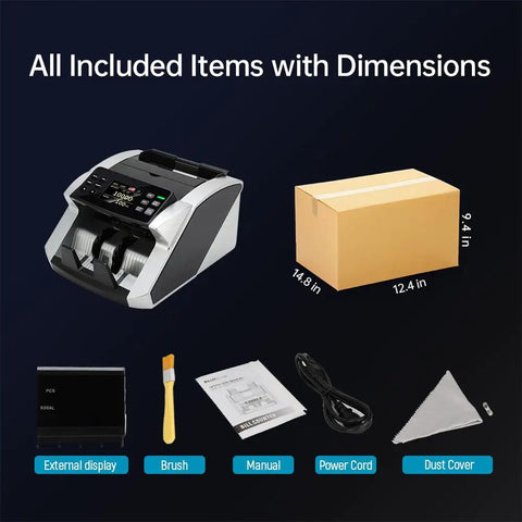 Mixed Denomination Money Counter With Bank Grade CIS UV MG IR Counterfeit Detector Touch Screen Printer Compatible and accessories.