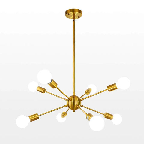 Gold Sputnik Light Fixture With 8 Lights, Modern Brass Chandelier For Dining Room Kitchen Living Room Bedroom Entryway Foyer
