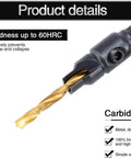 Close-up of a carbide drill bit from the Five Piece Countersink Drill Bit Set For US Wood Screws showing hex shank and gold bit
