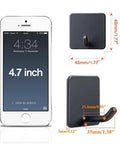 Heavy Duty Adhesive Towel Hooks No Drill Wall Hangers Stick On Shower Hooks For Bathroom Kitchen Door Black 4 Pack Holds Up To 15 Lbs Stainless Steel Rust Resistant Surface Safe Quick Install dimensions comparison with smartphone