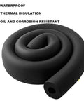 Coiled black foam tubing, Three Quarter Inch Foam Tubing Insulation For Pipes, Durable Rubber, Six Feet Long, Inner Diameter Three Quarter Inch