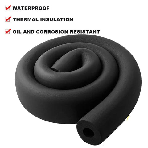 Coiled black foam tubing, Three Quarter Inch Foam Tubing Insulation For Pipes, Durable Rubber, Six Feet Long, Inner Diameter Three Quarter Inch