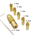 Brass Collet Chuck Drill Set For Mini Hand Drills 0.5mm To 3.0mm With 2.35mm Shaft Includes Allen Wrench and chucks
