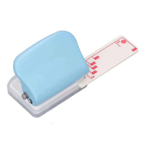3 Hole Paper Punch Handheld DIY Hole Puncher With 5 Sheets Capacity Punch A4 To A7 Papers Light Blue Cover No Fuss Align Scale inset view