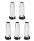 5 Pack Gas Nozzle Replacement Parts For MIG Welding Torch High Temp Resistant Conical Nozzle shown in silver metal.