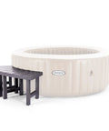 Two Pack PureSpa Accessory Benches For Four Person Spas next to inflatable spa tub, ideal for seating and storage.