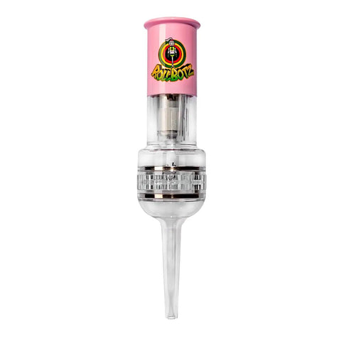 Robokone Filler Bead Grinding Mill With Funnel USB Rechargeable pink high speed tool, clear body and funnel attachment.