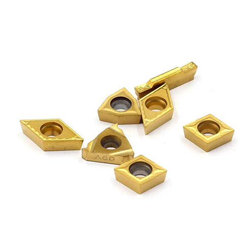 Pro-Grade Carbide Turning Inserts MGMN300 16ER A60 WCMT06T304 CCMT09T304 DCMT11T304 shown in set of seven for lathe tool holder.