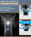 Close-up view of the Badass Cordless Automatic Rivet Nut Gun showing buttons for automatic pin rejection and rotation settings.