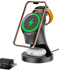 3-In-1 Wireless Charging Station For iPhone 17 16 15 14 13 12 Pro Max Plus Mini, AirPods 2 3 4 Pro, And Watch Ultra 11 10 9 8 7 SE MagSafe Charger Dock with phone and watch