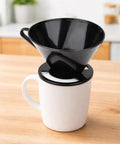 Single Cup Pour Over Coffee Dripper With Scoop And Ten Filters, Cone Size Two Manual Brewer on mug in kitchen setting