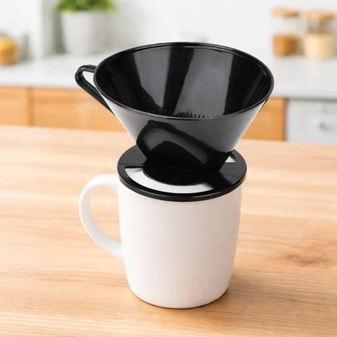 Single Cup Pour Over Coffee Dripper With Scoop And Ten Filters, Cone Size Two Manual Brewer on mug in kitchen setting